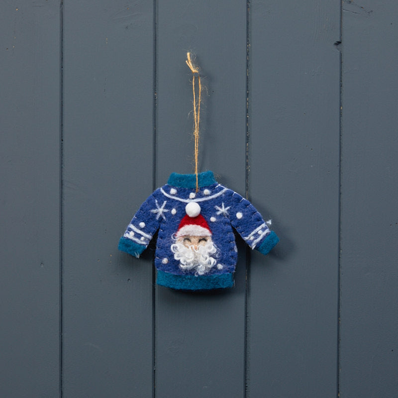 Hanging Christmas Jumper Blue Santa