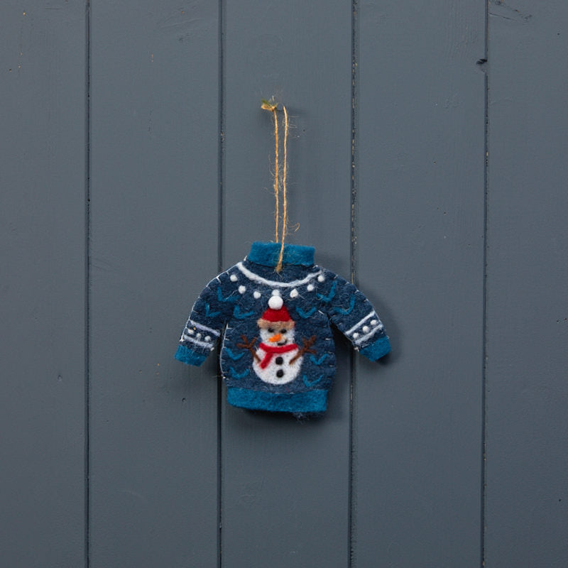 Hanging Christmas Jumper Blue Snowman
